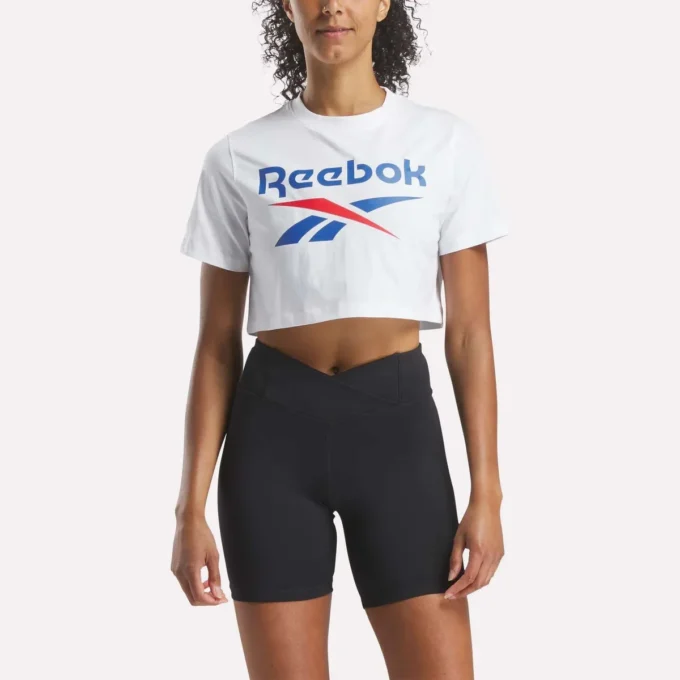 Camiseta corta de manga corta con logo bicolor para mujer Camiseta corta de manga corta con logo bicolor para mujer
