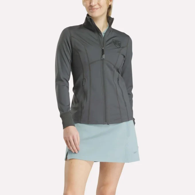 Chaqueta de golf con cremallera completa y costuras de alto rendimiento para mujer Chaqueta de golf con cremallera completa y costuras de alto rendimiento para mujer