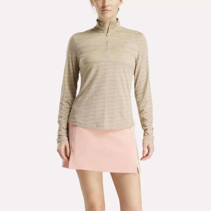 Jersey de golf de manga larga con cremallera de 1/4 y tejido jacquard Vector para mujer Jersey de golf de manga larga con cremallera de 1/4 y tejido jacquard Vector para mujer