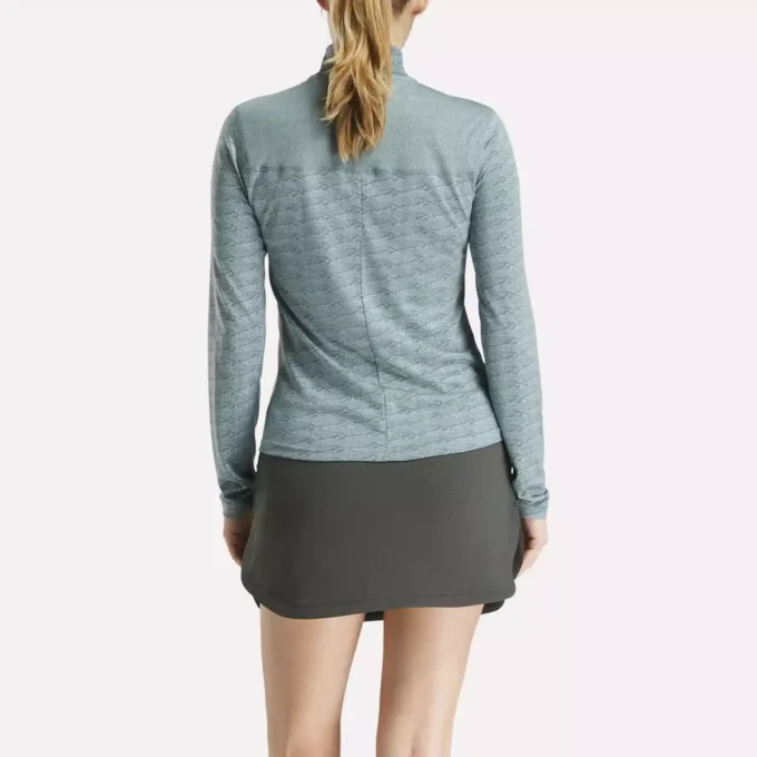 Jersey de golf de manga larga con cremallera de 1/4 y tejido jacquard Vector para mujer Jersey de golf de manga larga con cremallera de 1/4 y tejido jacquard Vector para mujer