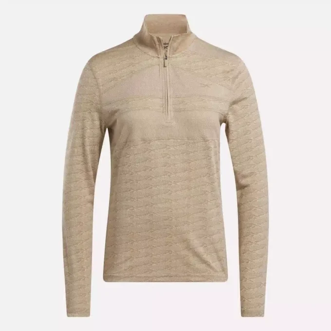Jersey de golf de manga larga con cremallera de 1/4 y tejido jacquard Vector para mujer Jersey de golf de manga larga con cremallera de 1/4 y tejido jacquard Vector para mujer
