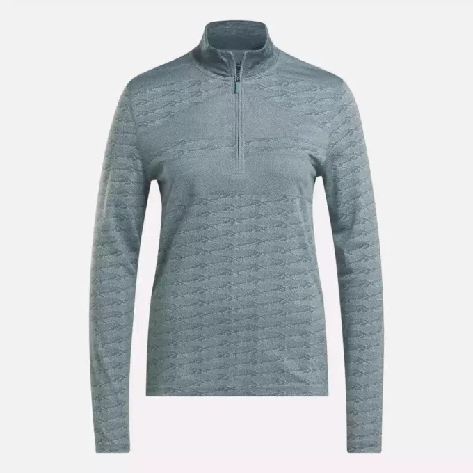 Jersey de golf de manga larga con cremallera de 1/4 y tejido jacquard Vector para mujer Jersey de golf de manga larga con cremallera de 1/4 y tejido jacquard Vector para mujer