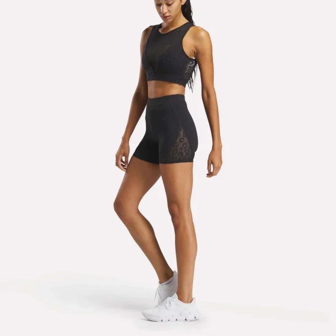 Pantalones cortos de ciclista de malla de talle alto para mujer 5″ Pantalones cortos de ciclista de malla de talle alto para mujer 5″
