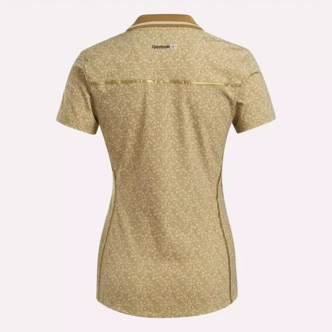 Polo de manga corta con cuello Johnny y estampado floral micro para mujer Polo de manga corta con cuello Johnny y estampado floral micro para mujer