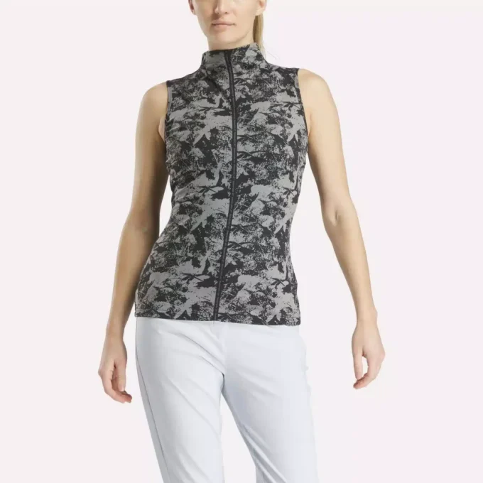 Top de golf sin mangas y cuello alto para mujer – Estampado abstracto Vector Top de golf sin mangas y cuello alto para mujer – Estampado abstracto Vector