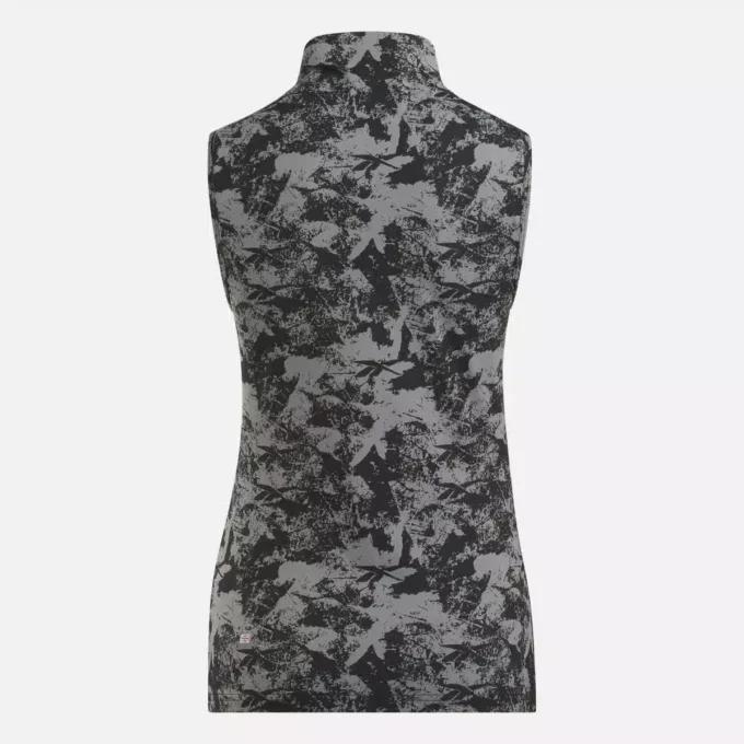 Top de golf sin mangas y cuello alto para mujer – Estampado abstracto Vector Top de golf sin mangas y cuello alto para mujer – Estampado abstracto Vector