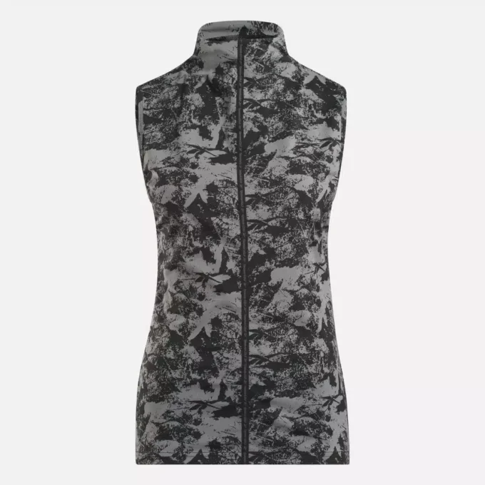 Top de golf sin mangas y cuello alto para mujer – Estampado abstracto Vector Top de golf sin mangas y cuello alto para mujer – Estampado abstracto Vector