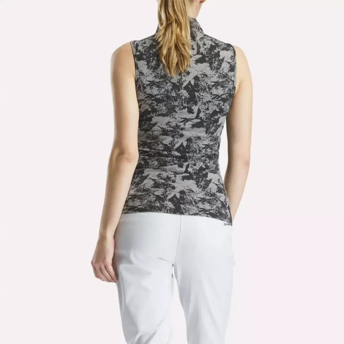 Top de golf sin mangas y cuello alto para mujer – Estampado abstracto Vector Top de golf sin mangas y cuello alto para mujer – Estampado abstracto Vector