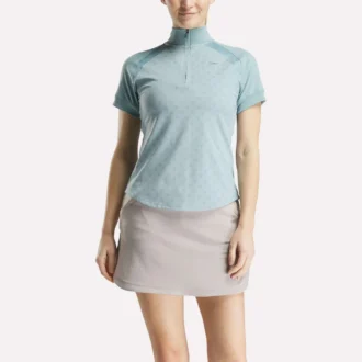 Top de manga corta con cremallera de 1/4 y estampado mini argyle para mujer