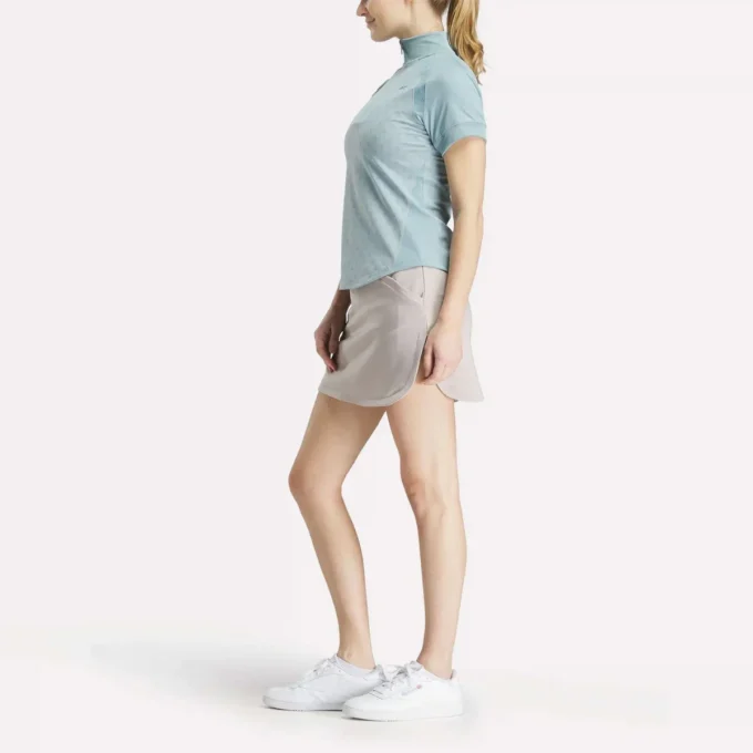 Top de manga corta con cremallera de 1/4 y estampado mini argyle para mujer Top de manga corta con cremallera de 1/4 y estampado mini argyle para mujer