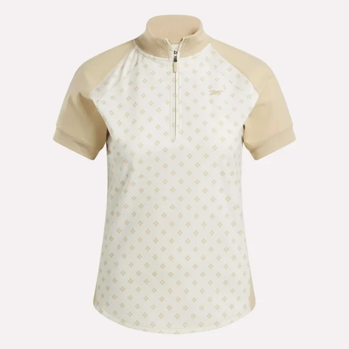 Top de manga corta con cremallera de 1/4 y estampado mini argyle para mujer Top de manga corta con cremallera de 1/4 y estampado mini argyle para mujer