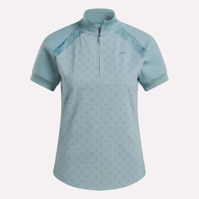 Top de manga corta con cremallera de 1/4 y estampado mini argyle para mujer Top de manga corta con cremallera de 1/4 y estampado mini argyle para mujer
