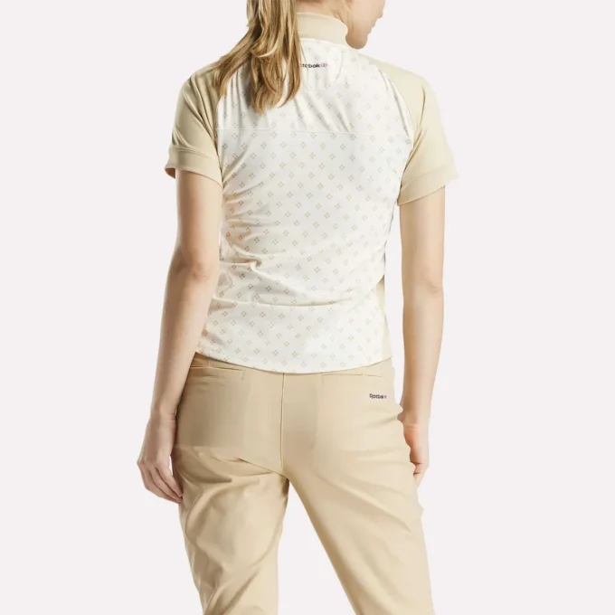 Top de manga corta con cremallera de 1/4 y estampado mini argyle para mujer Top de manga corta con cremallera de 1/4 y estampado mini argyle para mujer