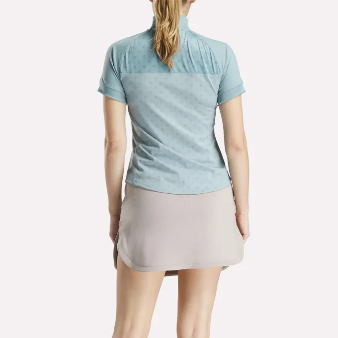 Top de manga corta con cremallera de 1/4 y estampado mini argyle para mujer Top de manga corta con cremallera de 1/4 y estampado mini argyle para mujer